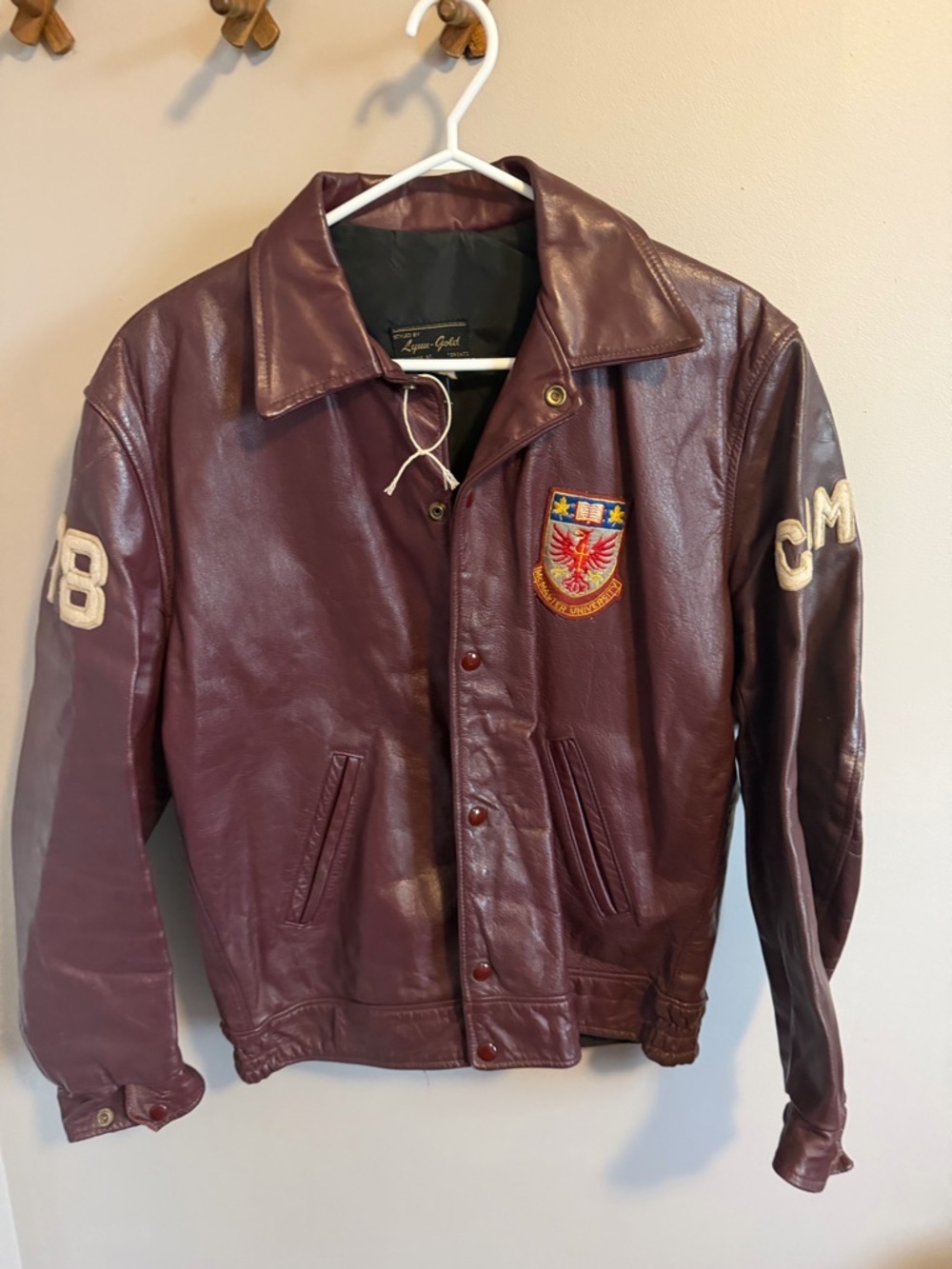 Vintage Lynn-Gold McMaster University Leather Varsity Jacket Burgundy 42